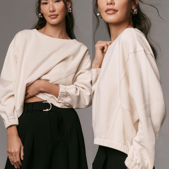 Anthropologie Tops - Anthropologie Boxy Cropped Pullover Sweater Cream Ivory Size Large